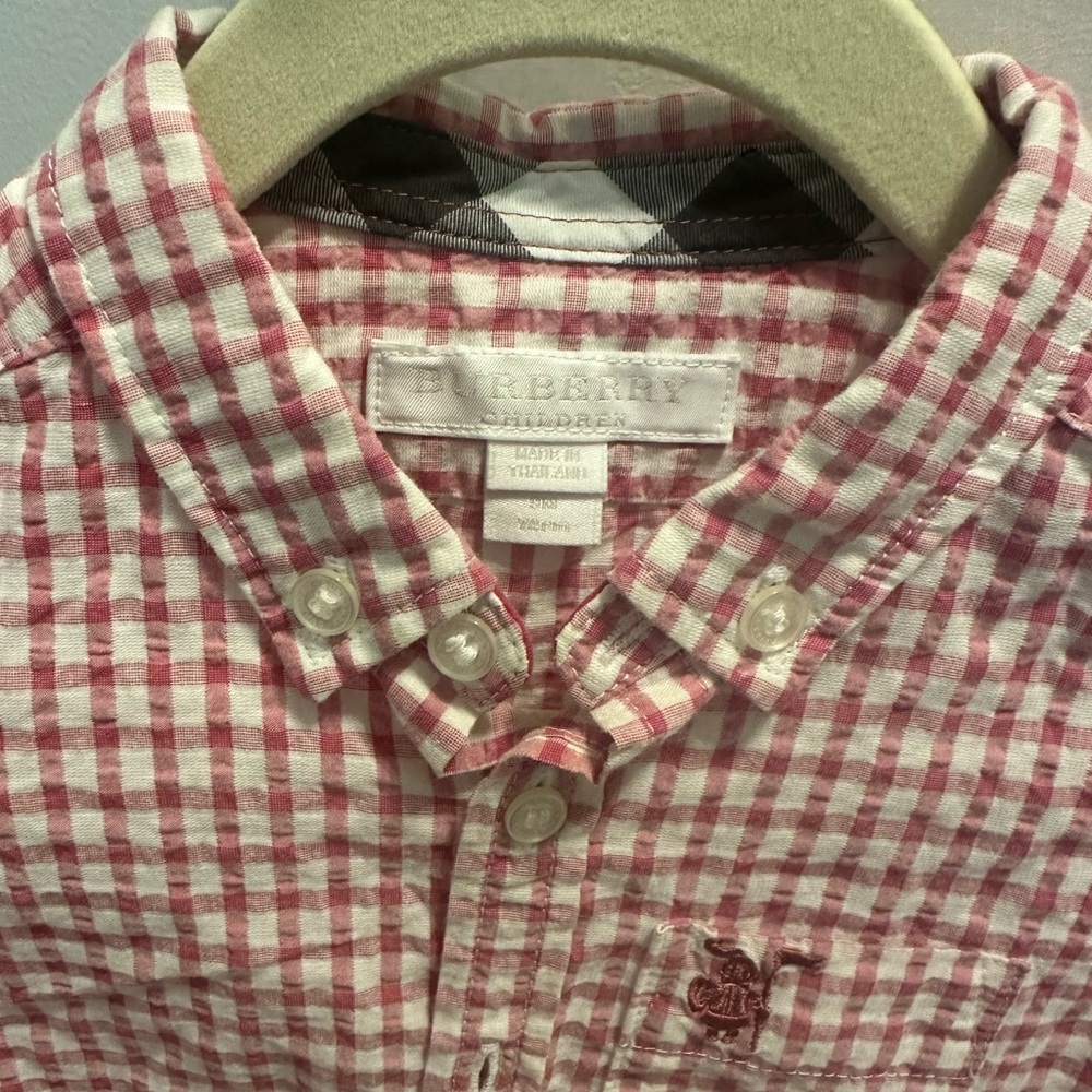 Burberry brand, overalls with button down shirt 9 months